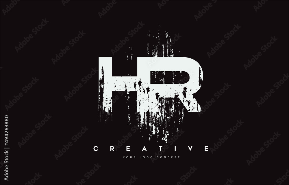 Obraz premium HR H R Grunge Brush Letter Logo Design in White Colors Vector Illustration.