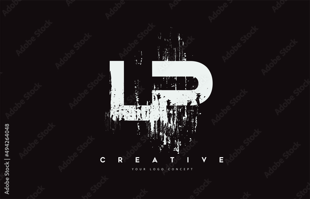 LP L P Grunge Brush Letter Logo Design in White Colors Vector Illustration.