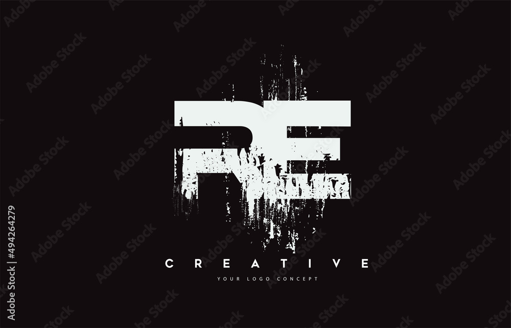 Obraz premium RE R E Grunge Brush Letter Logo Design in White Colors Vector Illustration.