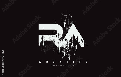Fototapeta Naklejka Na Ścianę i Meble -  RA R A Grunge Brush Letter Logo Design in White Colors Vector Illustration.