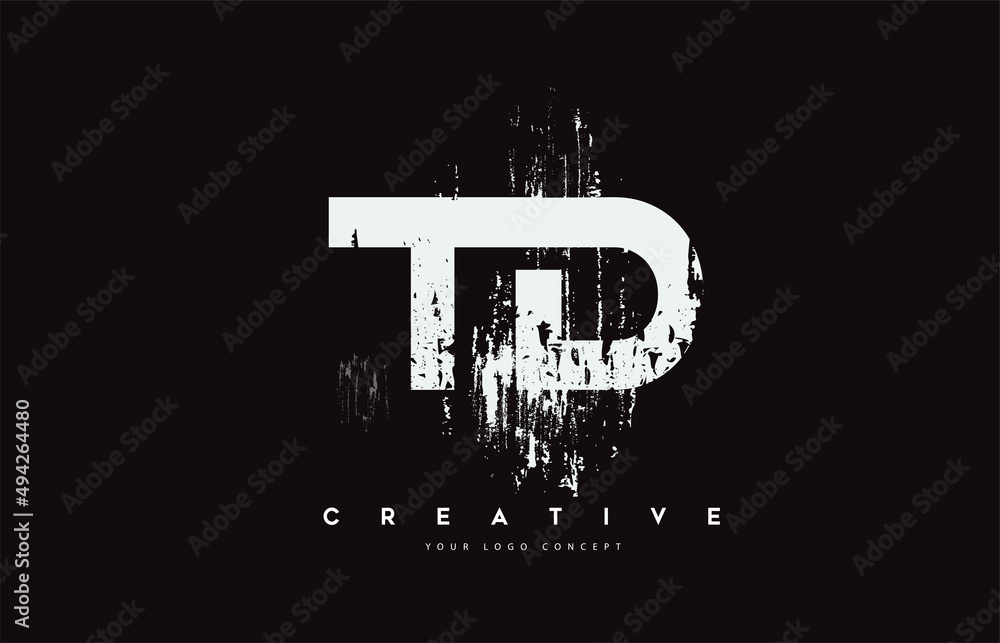 TD T D Grunge Brush Letter Logo Design in White Colors Vector Illustration.