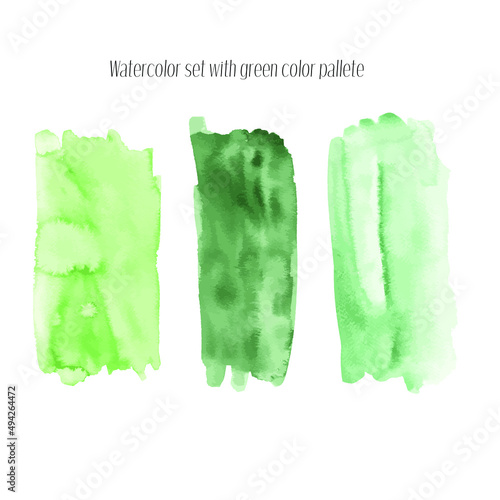 Green watercolor splash set.Abstract watercolor background. Watercolor painted background with blots and splatters.