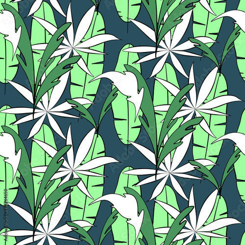 Vector seamless half-drop pattern, with leaves