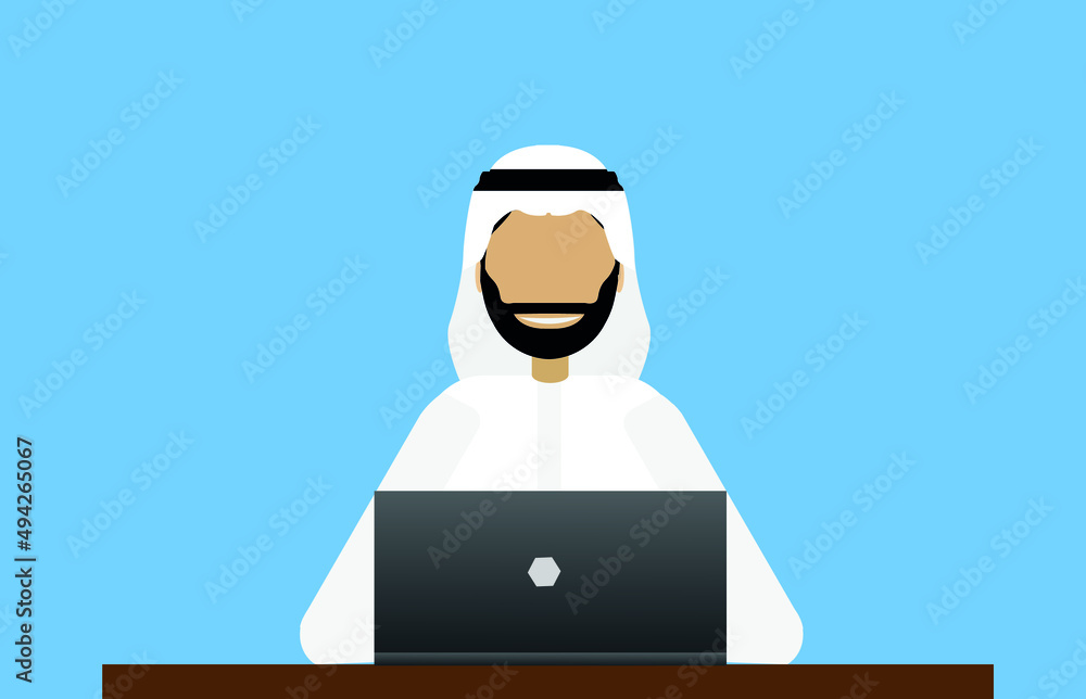 Arabic businessman using laptop on office table