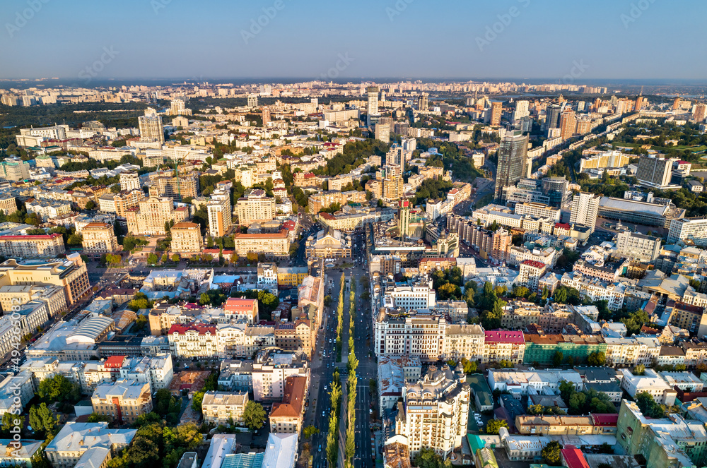 Obraz premium Aerial view of Taras Shevchenko Boulevard in Kiev, the capital of Ukraine, before the war with Russia