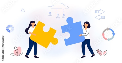 Finding common ground Search for opinion compromise concept Cooperation and united partnership Mentorship Guidance and leadership Empathy and communication Face to face heads Vector flat illustration photo