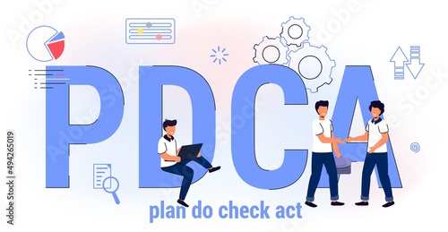 PDCA Plan Do Check Act Business action strategy goal success concept Method continuous improvement processes and products Vector illustration Scheme with steps for process management and monitoring