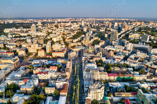 Fototapeta Naklejka Na Ścianę i Meble -  Aerial view of Taras Shevchenko Boulevard in Kiev, the capital of Ukraine, before the war with Russia