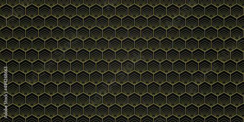 Abstract black background and gold hexagon