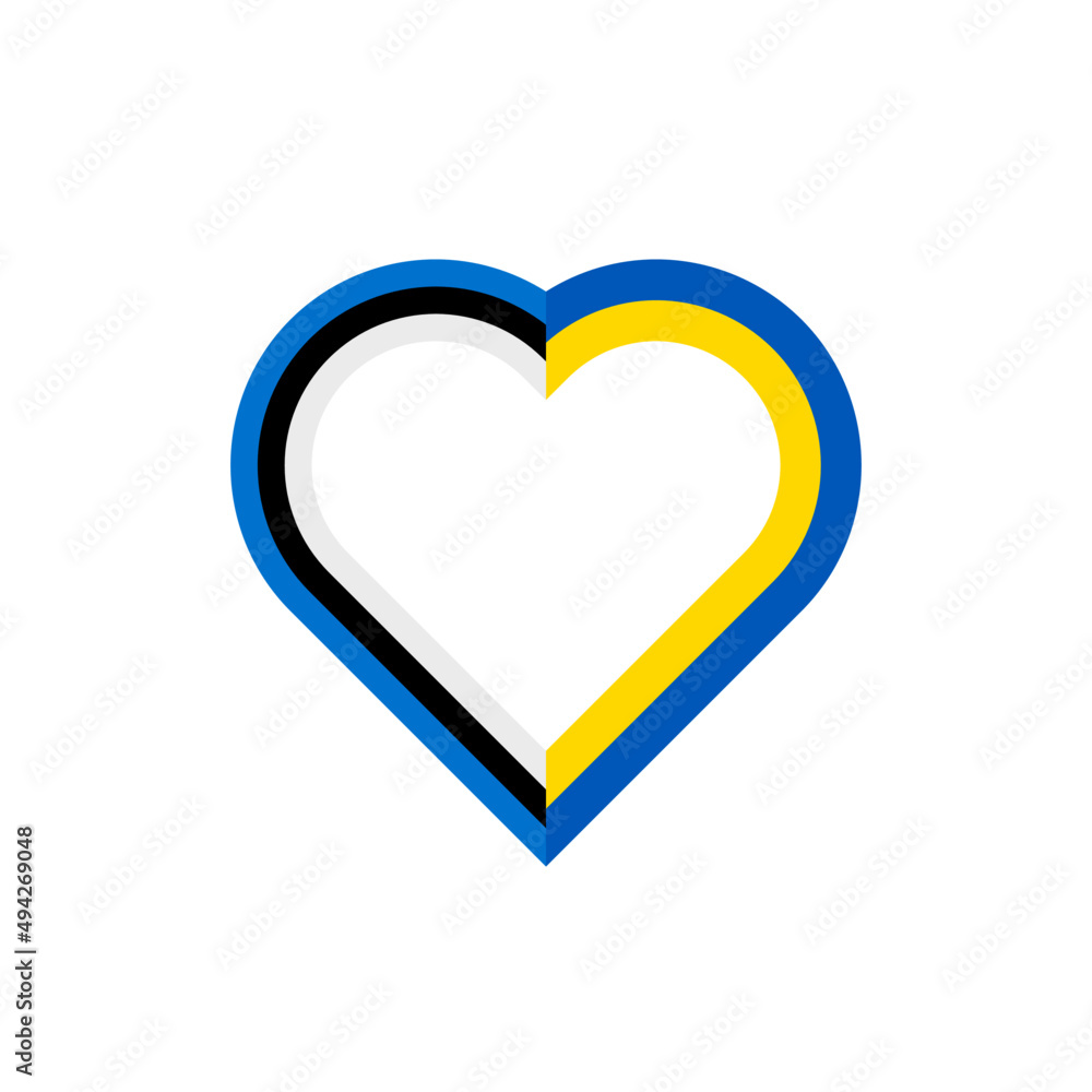 heart ribbon icon of estonia and ukraine flags. vector illustration isolated on white background heart ribbon icon of estonia and ukraine flags. vector illustration isolated on white background