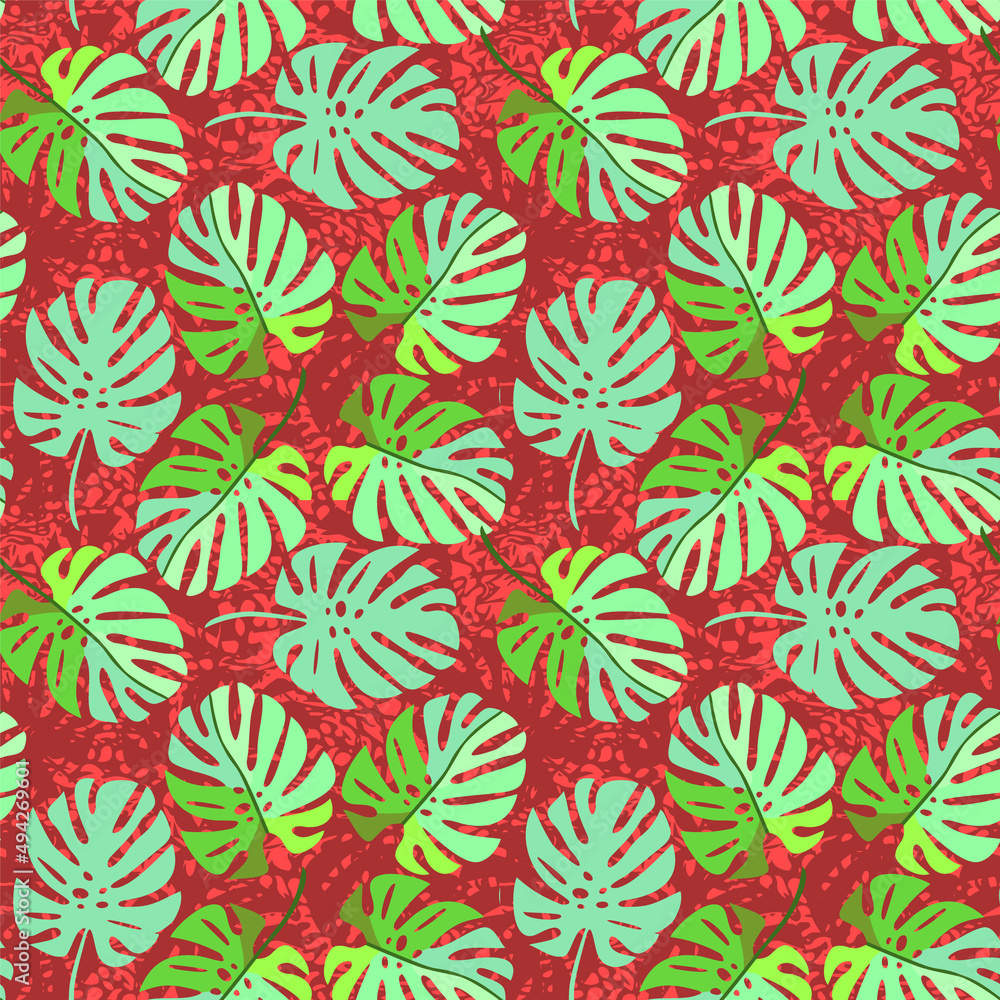 Vector - tropic plants, monstera leaves seamless pattern. Vector - tropic plants, monstera leaves seamless pattern.