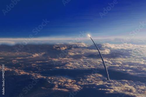 Rocket launch into space. Elements of this image furnished by NASA