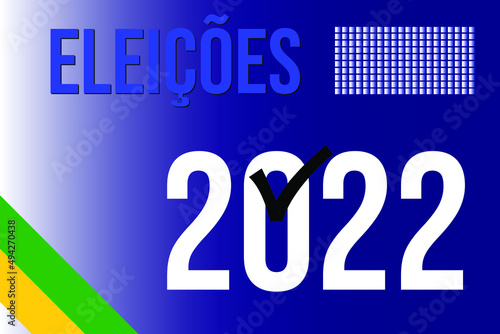 2022 elections banner with blue background and green and yellow stripe. Translation Elections in Portuguese