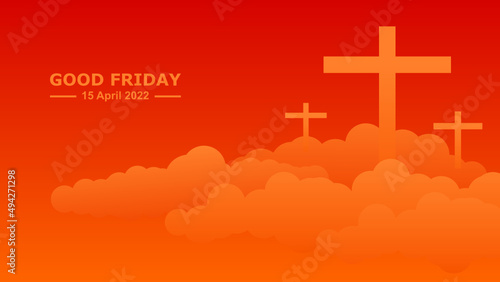 Good Friday. Crucifixion Of Jesus Christ illustration. Cross at sunset. You can use this asset for background your content like as Worship, Card, Banner, Live Streaming, Presentation, Webinar anymore.
