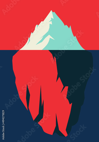 iceberg hidden underwater danger. central composition. Global warming