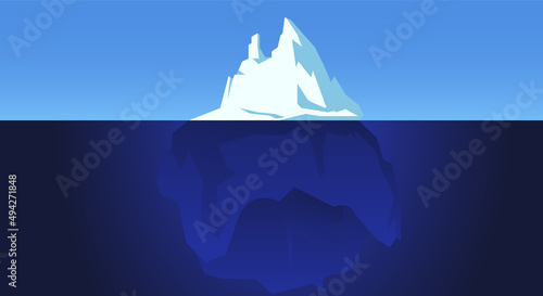 iceberg hidden underwater danger. central composition. Global warming