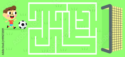 Maze,  vector, illustration, labyrinth, puzzle, arrow, game, puzzle page for kids with football kids