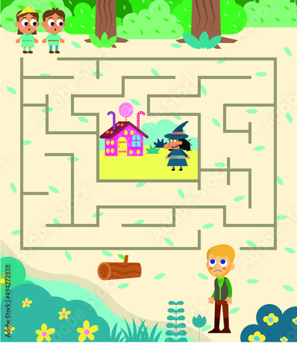 Maze, vector, illustration, labyrinth, puzzle, arrow, game, puzzle page for children with fairy tale theme