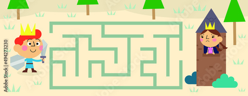 Cute prince maze, vector, illustration, labyrinth, puzzle, arrow, game, puzzle page for kids with theme