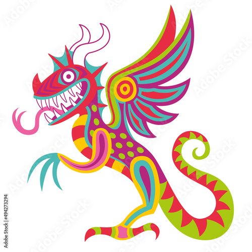 Isolated colored dragon alebrije mexican traditional cartoon Vector illustration