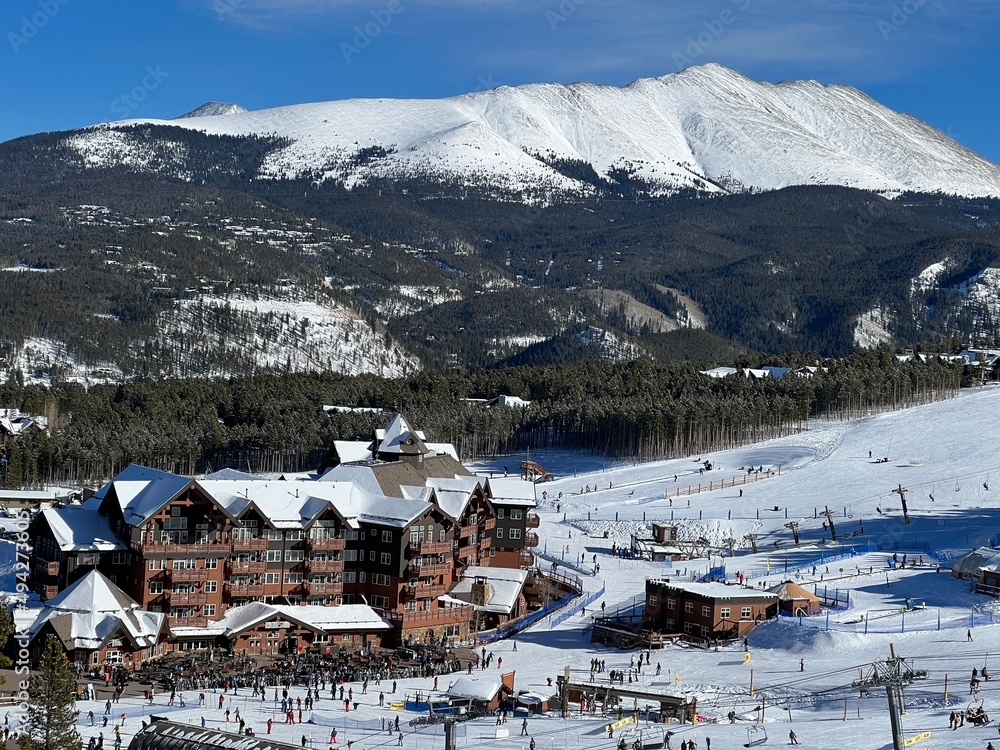 Base ski lodge at peak 8, Breckenridge Ski Resort in Colorado. Top view