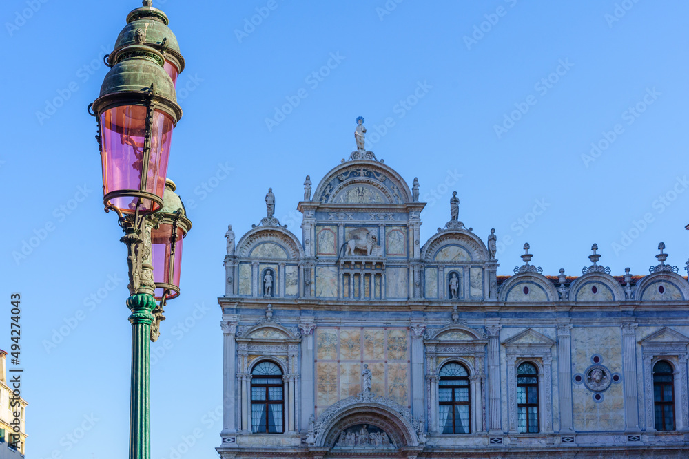 Streetlamp and the Basilica dei Santi Giovanni e Paolo, Venice