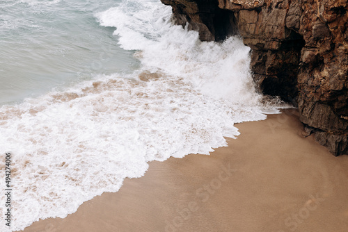 view over Atlantic ocean coast, Cabo da Roca, Portugal Waves crashing against shoreline on Beach