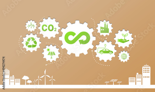 Paper cut circular economy icon. The concept of eternity, endless and unlimited, circular economy for future growth of business and environment sustainable.