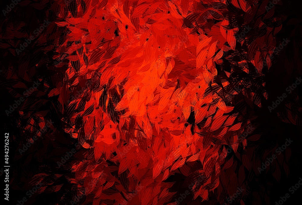 Fototapeta premium Dark Red vector doodle backdrop with leaves.