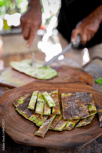 Grilled nopal leaves on plate in countryside photo