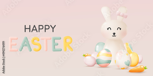 Happy easter day with cute rabbit