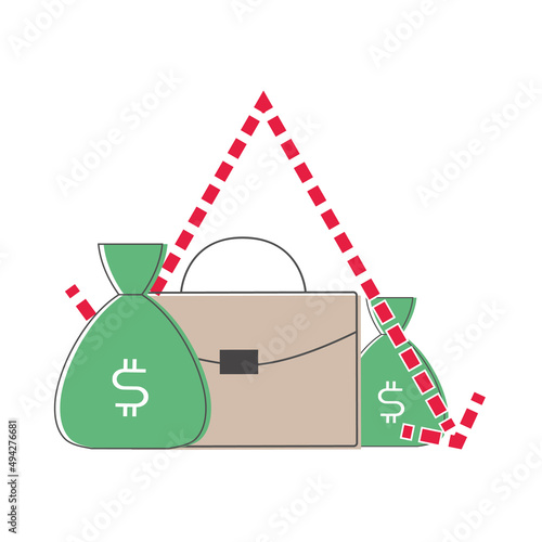 Stock portfolio vector illustration, flat concept about global financial crisis, market graph fall, business bankruptcy, investment expenses, budget recession.