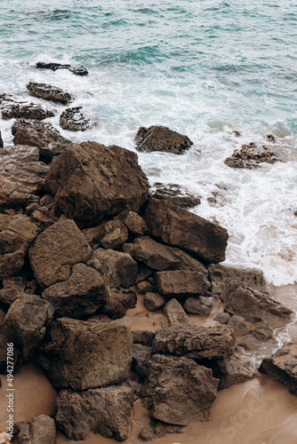 view over Atlantic ocean coast, Cabo da Roca, Portugal
Waves crashing against shoreline on Beach