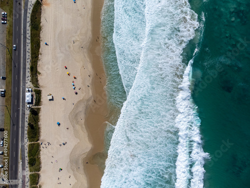 Aerial drone view of the beautiful Barra da Tijuca beach in Rio de Janeiro