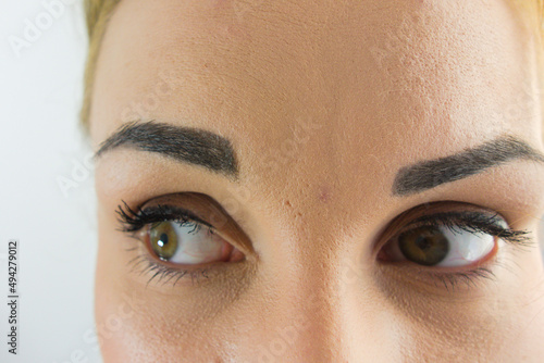 Extreme close-up of attractive caucasian girl eyes looking to the side