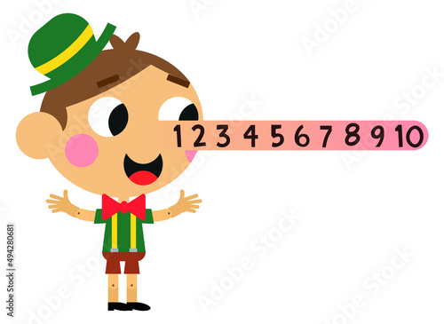 Pinocchio vector, drawing on numbers for children