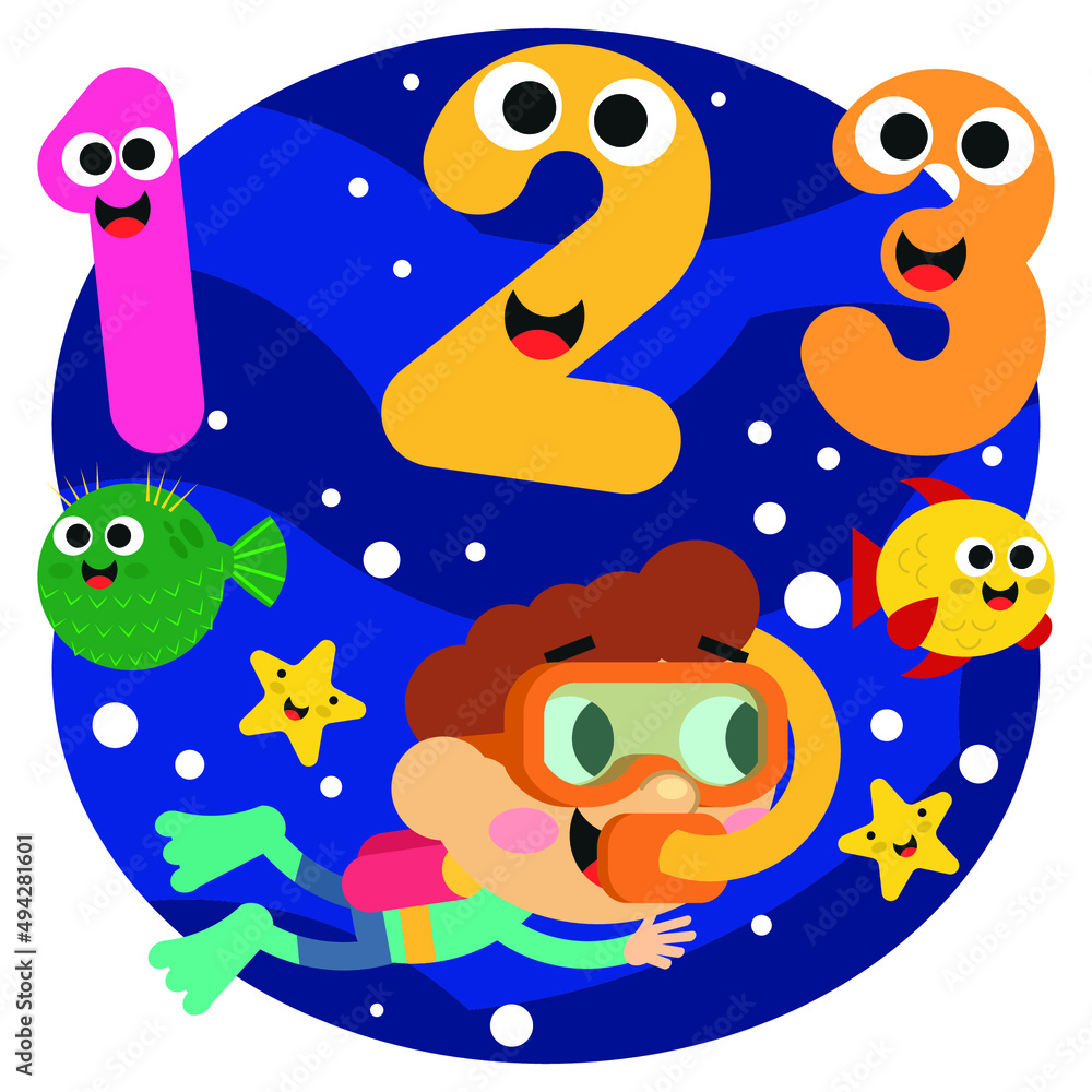 Vector, drawing on numbers for children Vector, drawing on numbers for children