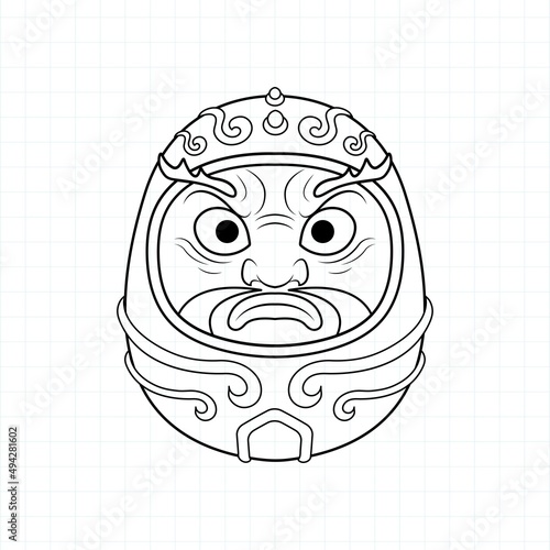 Hand drawn Daruma doll coloring page, Vector illustration eps.10
