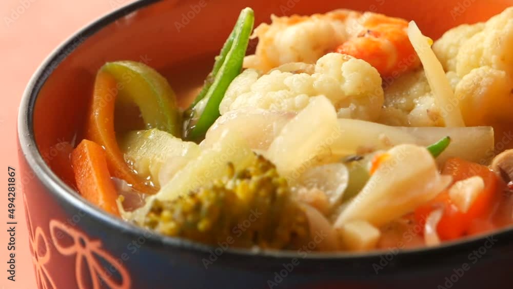 Close up of vegetable soup in bowl 