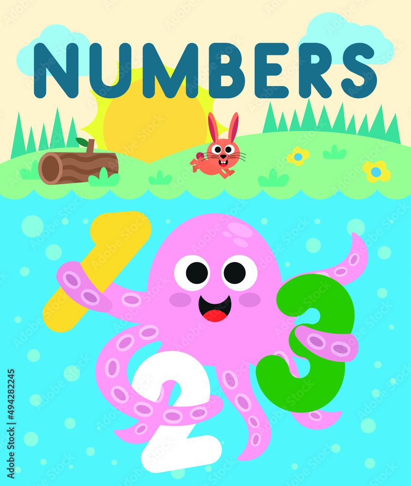 Fototapeta premium Vector, drawing on numbers for children