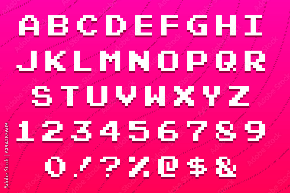 Set Of Vector Letters In Retro Style Game Design Font Of Old Games 8 