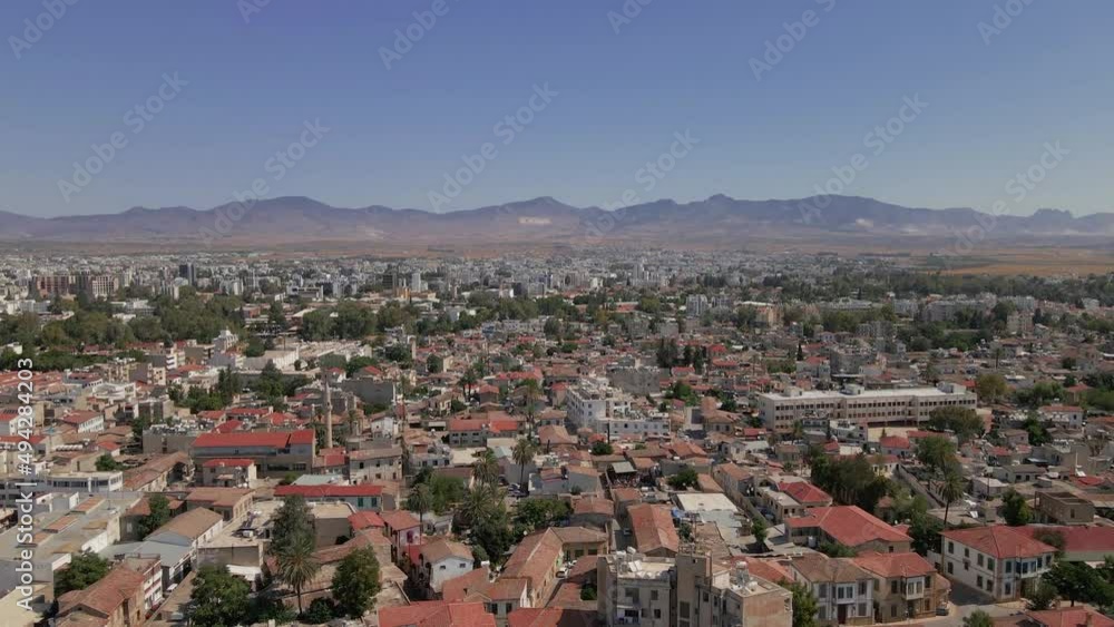 Aerial 4k Nicosia Old Town with Great Inn(Büyük Han), Selimiye Camii(Ayia Sophia Cathedral), Gambler's Inn(Kumarcılar Hanı), First Cypriot Council Houses(Samanbahçe Evleri) in North Cyprus Aerial 4k Nicosia Old Town with Great Inn(Büyük Han), Selimiye Camii(Ayia Sophia Cathedral), Gambler's Inn(Kumarcılar Hanı), First Cypriot Council Houses(Samanbahçe Evleri) in North Cyprus