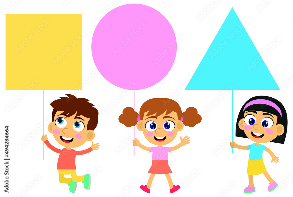 Cute kids with shapes for kids