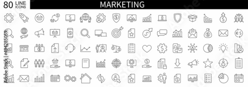 Canvas Set of 80 Marketing web icons in line style