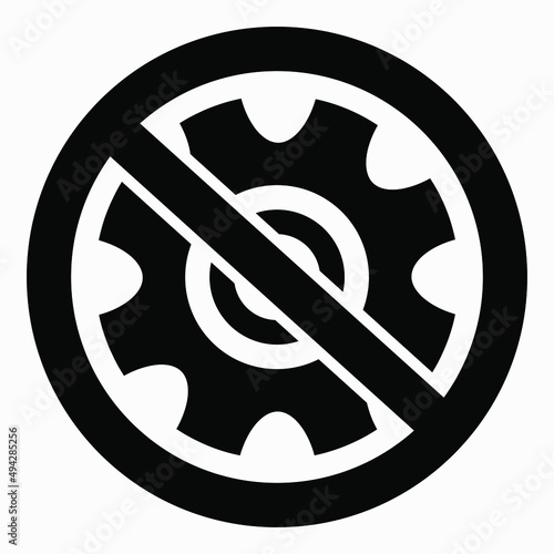 Do not repair. No settings. Icon prohibition gear. Shopping cart isolated minimal single flat linear icon for application and info-graphic. 