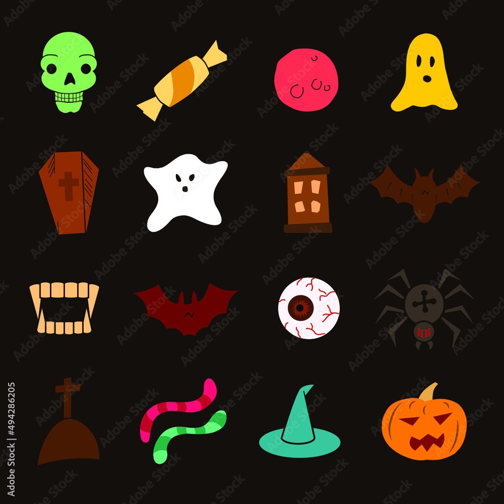 Fototapeta premium Halloween background for holiday pattern. Child's drawing of a Halloween pumpkin. Pattern from children's drawings.
