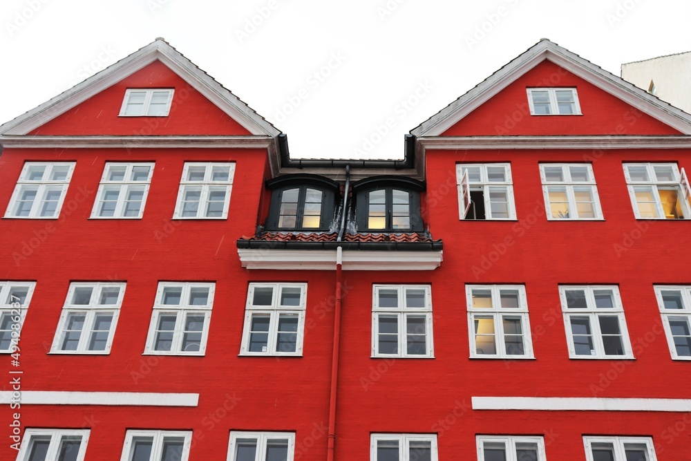 Nyhavn district in Copenhagen, Denmark. City center panoramic view of colorful houses. High quality photo