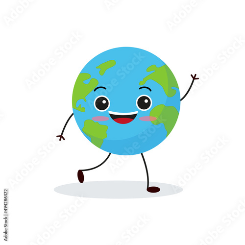 Cute planet earth character. Cartoon planet emoji collection. Earth Day card vector illustration