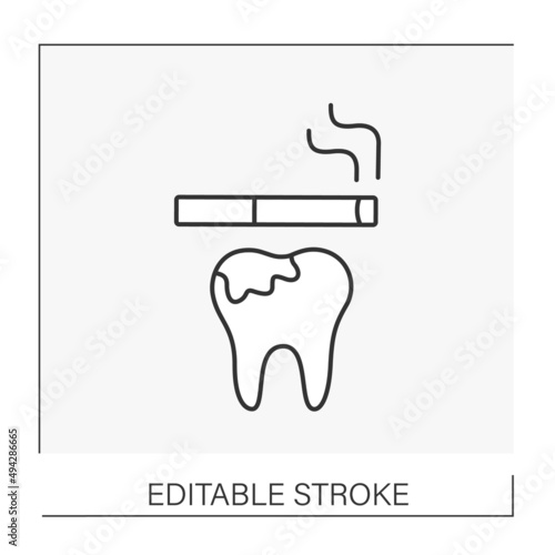  Tobacco line icon. Problems with teeth from smoking.Tobacco production. Smoking concept. Isolated vector illustration. Editable stroke