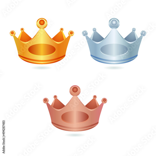 Golden crowns for king or queen, crowning headdress for Monarch. Royal gold monarchy medieval emperor coronation symbol, silver, brown crown design, Golden crown, silver crown, brown crown. Crown.